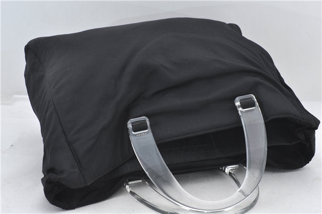 Authentic PRADA Nylon Tessuto Plex Plastic Tote Hand Bag B8166 Black 0539E