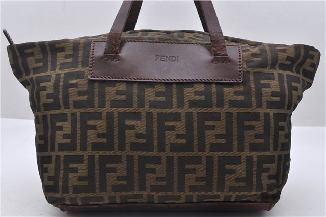 Authentic FENDI Zucca Nylon Leather Shoulder Hand Bag Purse Brown 0542D