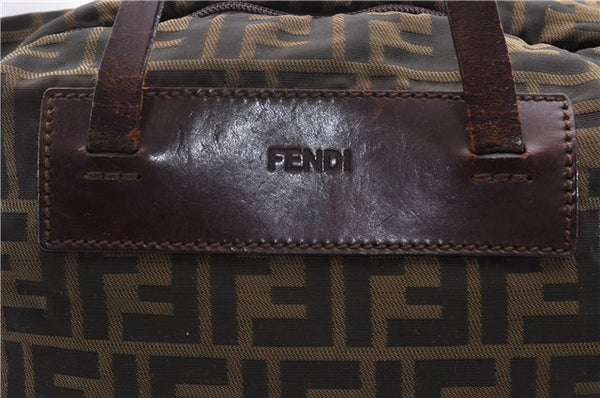 Authentic FENDI Zucca Nylon Leather Shoulder Hand Bag Purse Brown 0542D