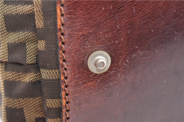Authentic FENDI Zucca Nylon Leather Shoulder Hand Bag Purse Brown 0542D