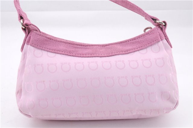 Authentic Salvatore Ferragamo PARFUMS Gancini Hand Bag Purse Nylon Pink 0542F