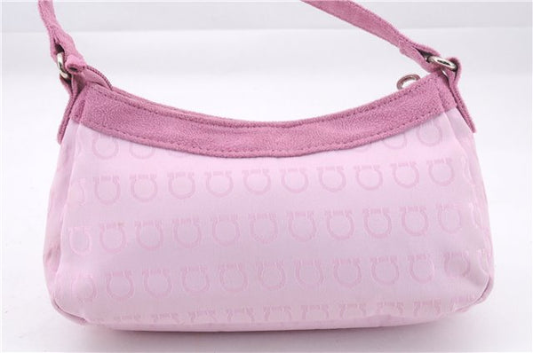 Authentic Salvatore Ferragamo PARFUMS Gancini Hand Bag Purse Nylon Pink 0542F