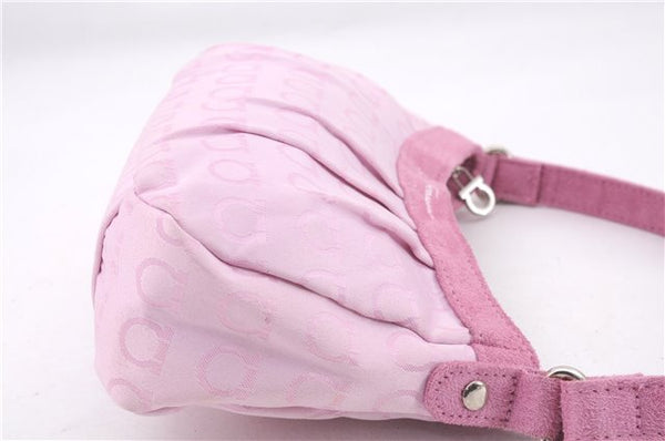 Authentic Salvatore Ferragamo PARFUMS Gancini Hand Bag Purse Nylon Pink 0542F