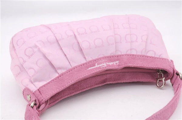 Authentic Salvatore Ferragamo PARFUMS Gancini Hand Bag Purse Nylon Pink 0542F