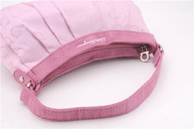 Authentic Salvatore Ferragamo PARFUMS Gancini Hand Bag Purse Nylon Pink 0542F