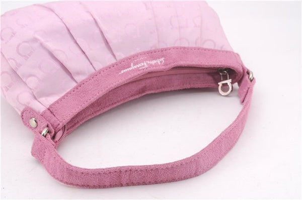 Authentic Salvatore Ferragamo PARFUMS Gancini Hand Bag Purse Nylon Pink 0542F