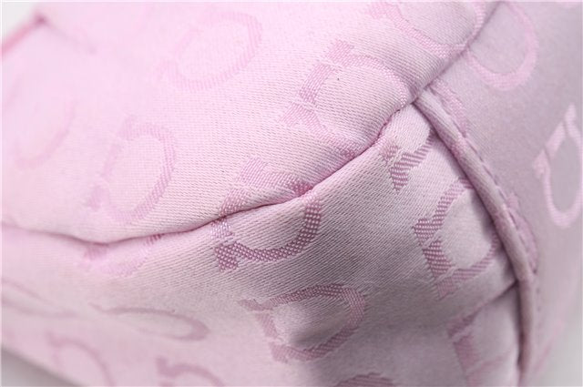 Authentic Salvatore Ferragamo PARFUMS Gancini Hand Bag Purse Nylon Pink 0542F