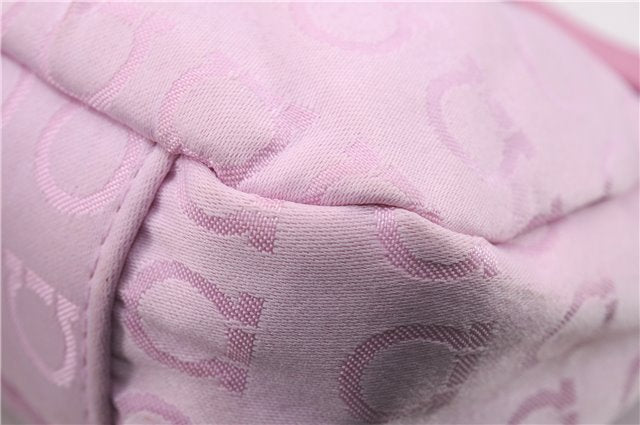 Authentic Salvatore Ferragamo PARFUMS Gancini Hand Bag Purse Nylon Pink 0542F