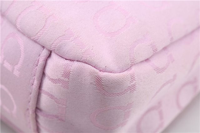 Authentic Salvatore Ferragamo PARFUMS Gancini Hand Bag Purse Nylon Pink 0542F