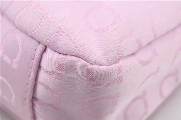 Authentic Salvatore Ferragamo PARFUMS Gancini Hand Bag Purse Nylon Pink 0542F