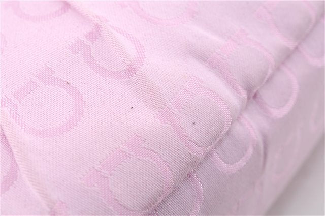 Authentic Salvatore Ferragamo PARFUMS Gancini Hand Bag Purse Nylon Pink 0542F