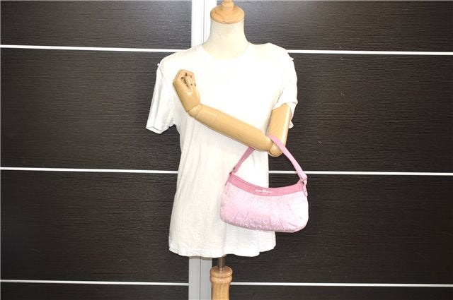 Authentic Salvatore Ferragamo PARFUMS Gancini Hand Bag Purse Nylon Pink 0542F