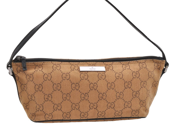 Authentic GUCCI Hand Bag Pouch Purse GG Canvas Leather 07198 Brown 0545E