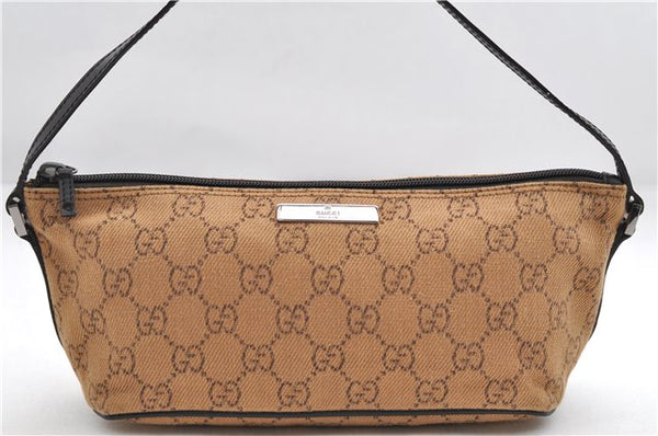 Authentic GUCCI Hand Bag Pouch Purse GG Canvas Leather 07198 Brown 0545E