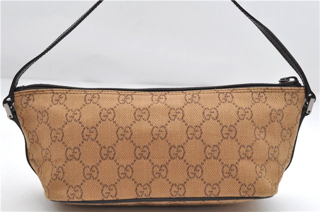 Authentic GUCCI Hand Bag Pouch Purse GG Canvas Leather 07198 Brown 0545E