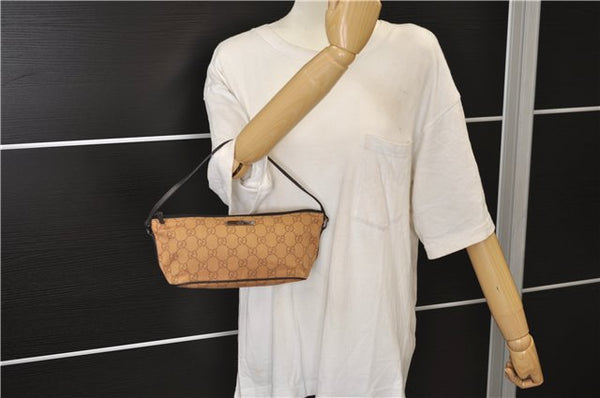 Authentic GUCCI Hand Bag Pouch Purse GG Canvas Leather 07198 Brown 0545E