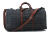 Auth POLO Ralph Lauren Vintage Check PVC Leather Travel Boston Bag Green 0547D