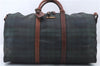 Auth POLO Ralph Lauren Vintage Check PVC Leather Travel Boston Bag Green 0547D