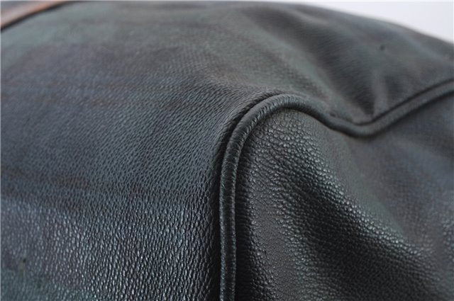 Auth POLO Ralph Lauren Vintage Check PVC Leather Travel Boston Bag Green 0547D