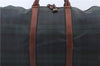 Auth POLO Ralph Lauren Vintage Check PVC Leather Travel Boston Bag Green 0547D