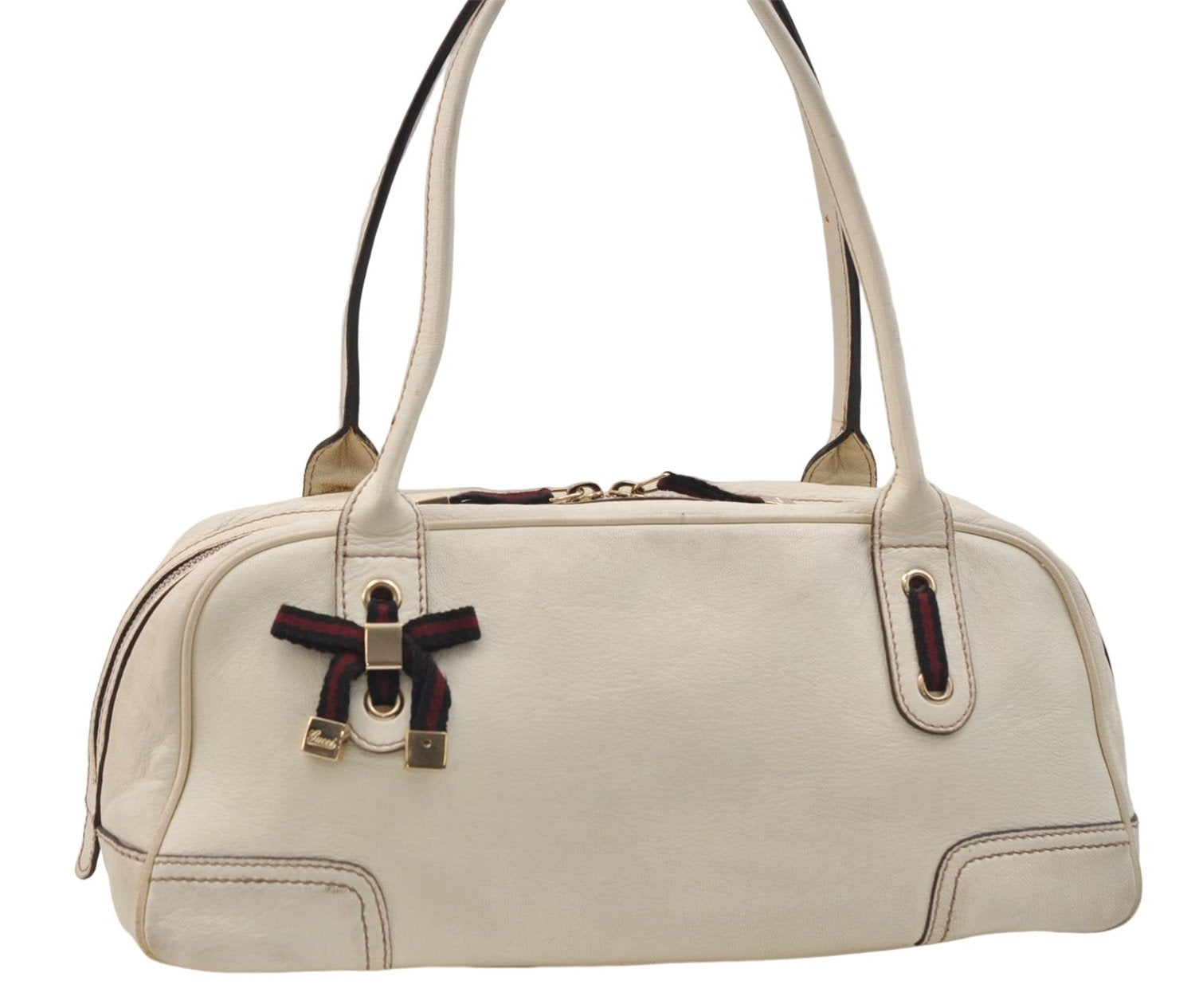Authentic GUCCI Princy Ribbon Shoulder Hand Bag Leather 161720 Ivory 0547E