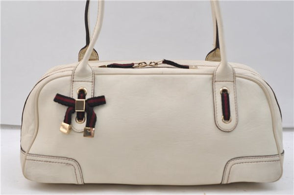 Authentic GUCCI Princy Ribbon Shoulder Hand Bag Leather 161720 Ivory 0547E