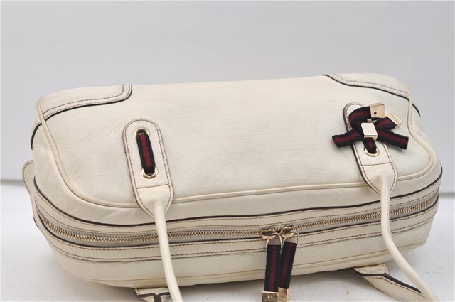 Authentic GUCCI Princy Ribbon Shoulder Hand Bag Leather 161720 Ivory 0547E