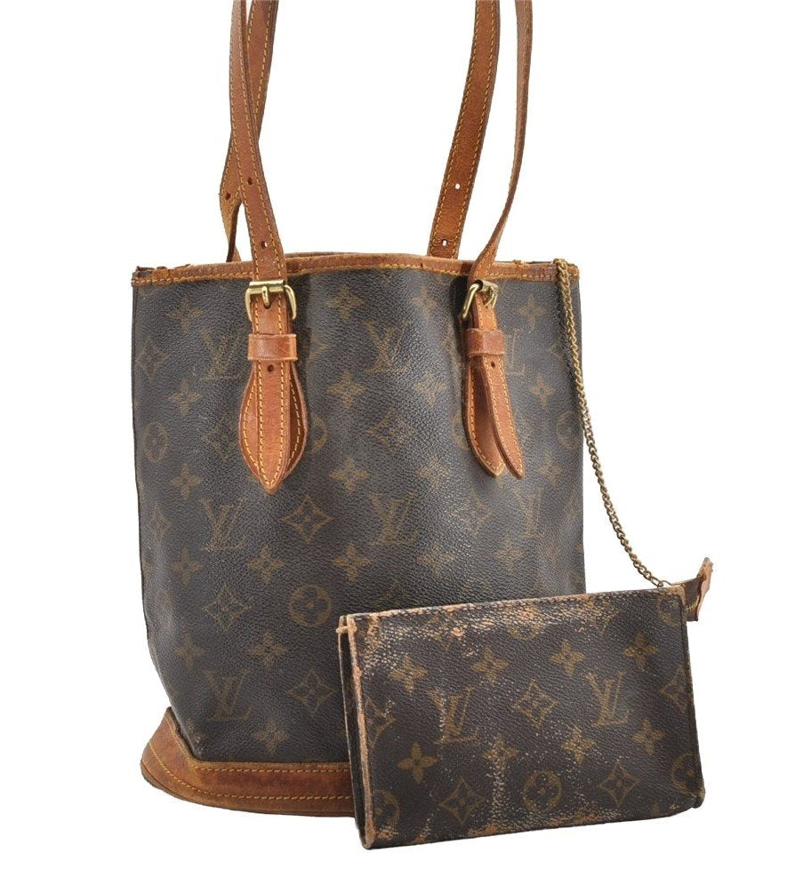 Authentic Louis Vuitton Monogram Bucket PM Shoulder Tote Bag M42238 Junk 0547I
