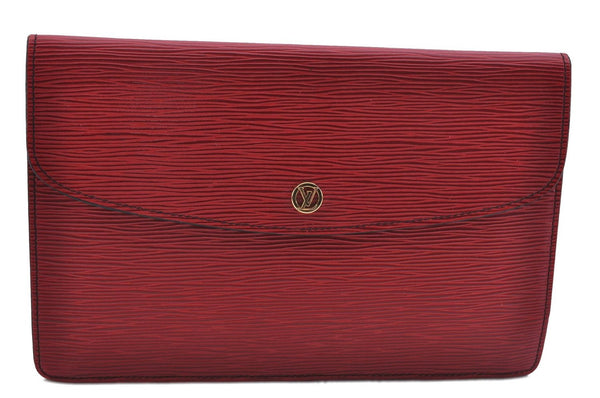 Authentic Louis Vuitton Epi Montaigne 27 Clutch Bag Red M52657 LV 0548D