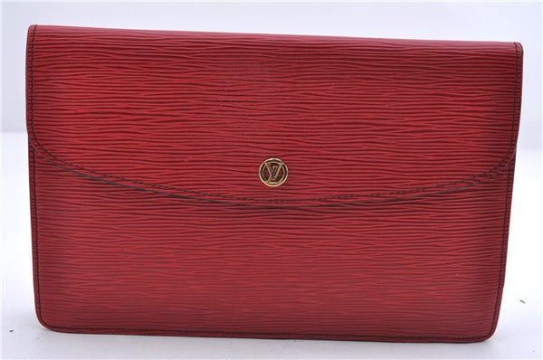 Authentic Louis Vuitton Epi Montaigne 27 Clutch Bag Red M52657 LV 0548D