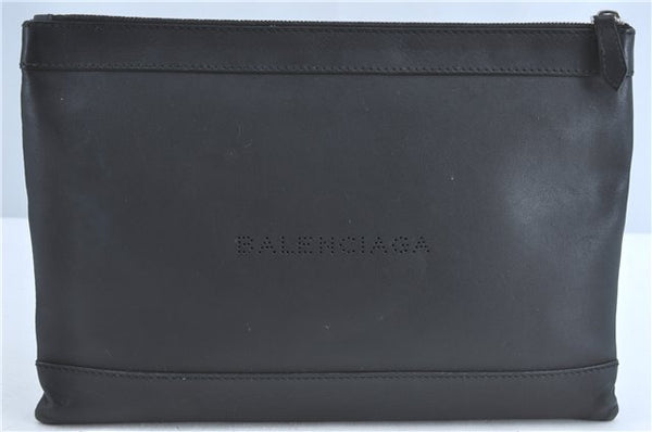 Authentic BALENCIAGA Clip M Logo Clutch Bag Purse Leather 373834 Black 0551B