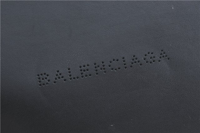 Authentic BALENCIAGA Clip M Logo Clutch Bag Purse Leather 373834 Black 0551B