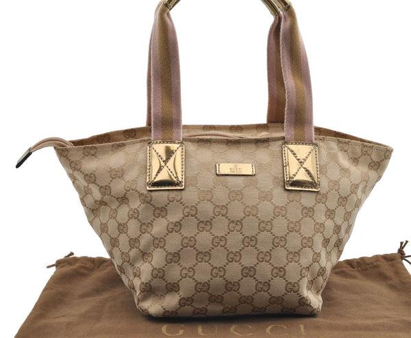 Authentic GUCCI Sherry Line Hand Bag GG Canvas Leather 131228 Beige Gold 0551E