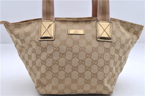 Authentic GUCCI Sherry Line Hand Bag GG Canvas Leather 131228 Beige Gold 0551E