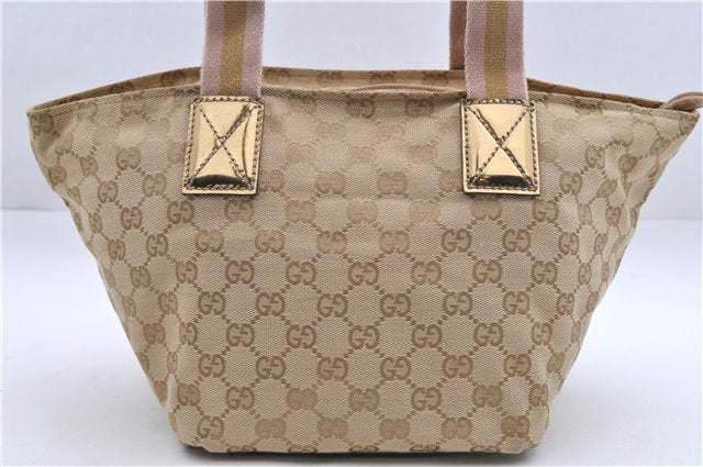 Authentic GUCCI Sherry Line Hand Bag GG Canvas Leather 131228 Beige Gold 0551E