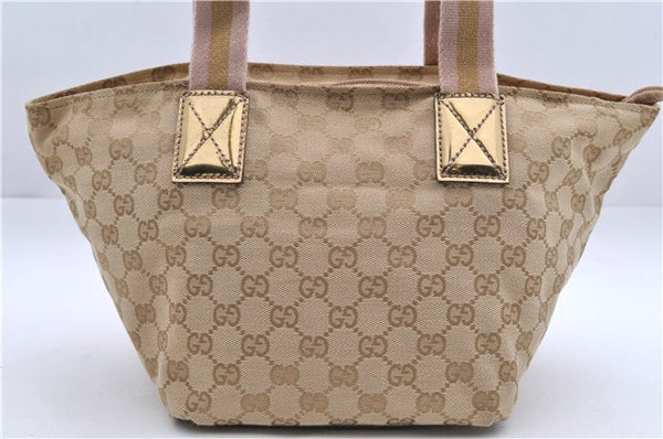 Authentic GUCCI Sherry Line Hand Bag GG Canvas Leather 131228 Beige Gold 0551E