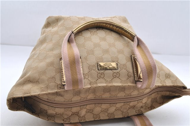 Authentic GUCCI Sherry Line Hand Bag GG Canvas Leather 131228 Beige Gold 0551E