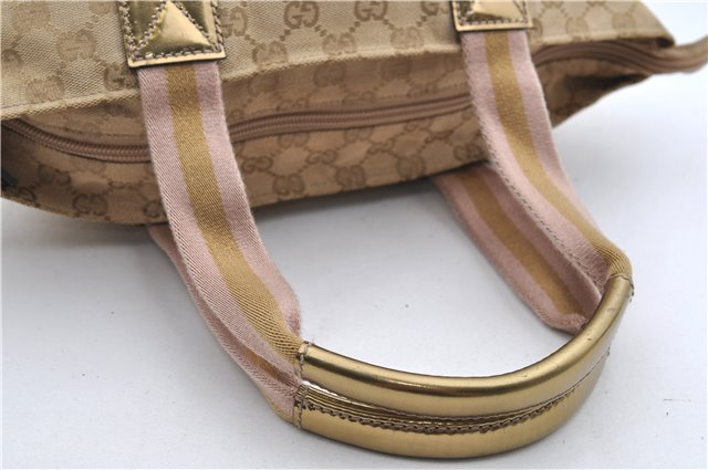 Authentic GUCCI Sherry Line Hand Bag GG Canvas Leather 131228 Beige Gold 0551E