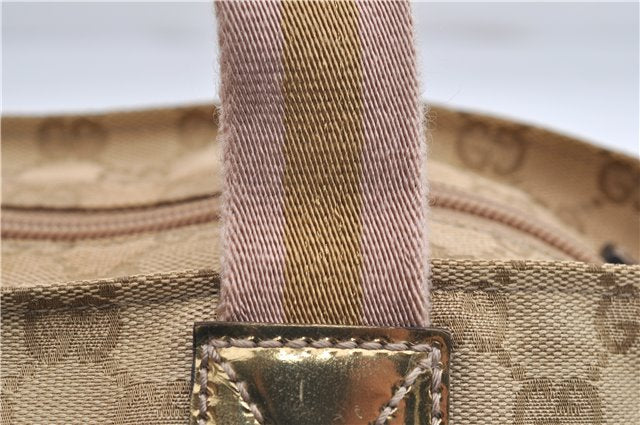 Authentic GUCCI Sherry Line Hand Bag GG Canvas Leather 131228 Beige Gold 0551E