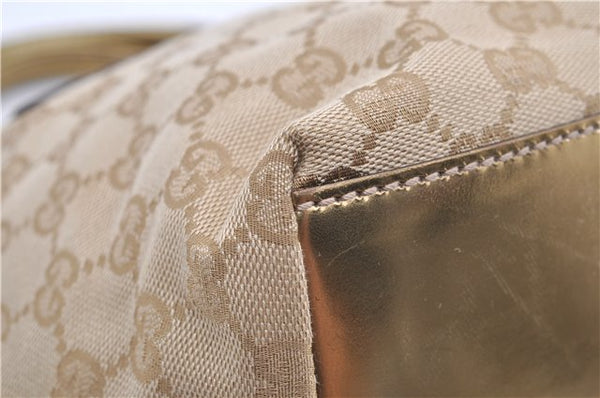 Authentic GUCCI Sherry Line Hand Bag GG Canvas Leather 131228 Beige Gold 0551E
