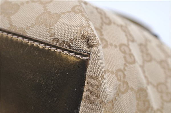 Authentic GUCCI Sherry Line Hand Bag GG Canvas Leather 131228 Beige Gold 0551E