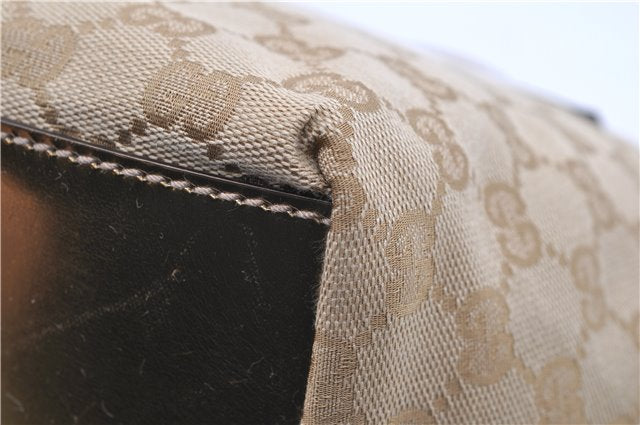 Authentic GUCCI Sherry Line Hand Bag GG Canvas Leather 131228 Beige Gold 0551E