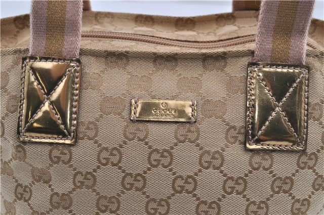 Authentic GUCCI Sherry Line Hand Bag GG Canvas Leather 131228 Beige Gold 0551E