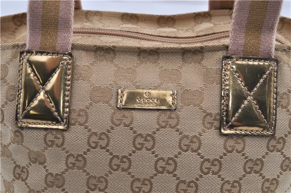 Authentic GUCCI Sherry Line Hand Bag GG Canvas Leather 131228 Beige Gold 0551E