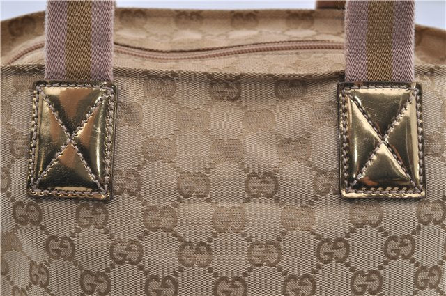 Authentic GUCCI Sherry Line Hand Bag GG Canvas Leather 131228 Beige Gold 0551E