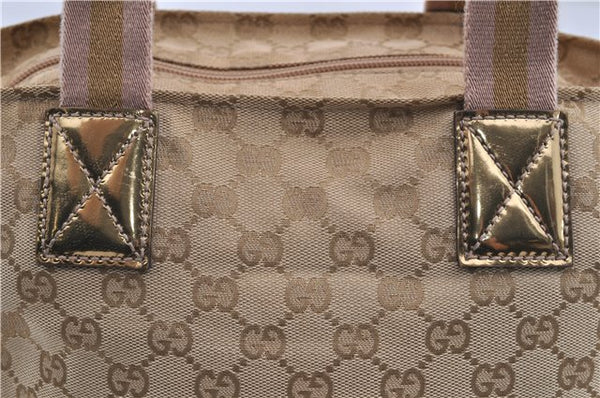 Authentic GUCCI Sherry Line Hand Bag GG Canvas Leather 131228 Beige Gold 0551E