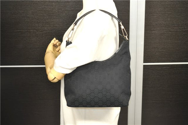 Authentic GUCCI Hand Shoulder Bag Purse GG Canvas Leather 0000602 Black 0553D