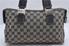 Authentic GUCCI Sherry Line Horsebit Hand Bag GG Canvas Leather Navy 0553E