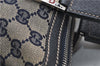 Authentic GUCCI Sherry Line Horsebit Hand Bag GG Canvas Leather Navy 0553E