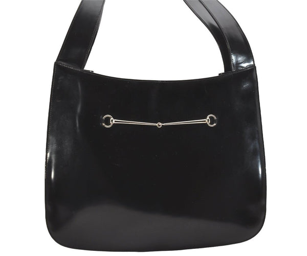 Authentic GUCCI Vintage Horsebit Shoulder Tote Bag Enamel Black Junk 0553I